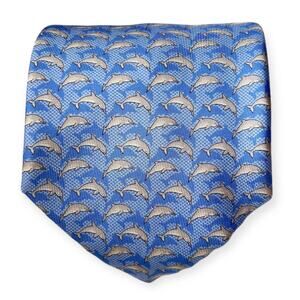 Thomas Pink Blue Dolphin Marine Print Silk Tie 100% Silk Designer Necktie